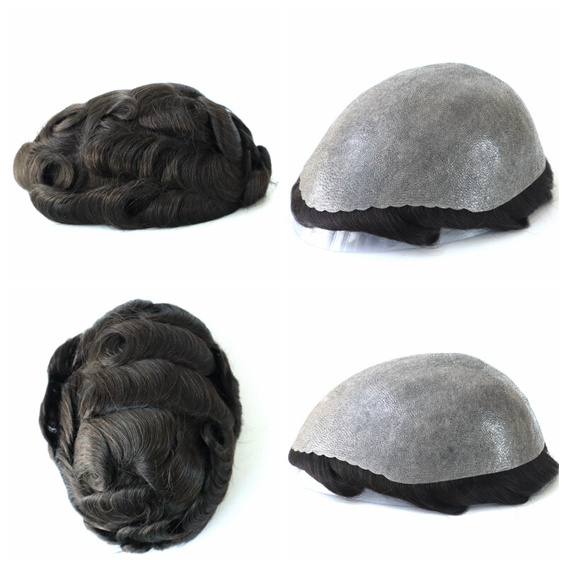 Mens Human Hair Replacement System Medium Poly Skin Toupee Wig Hairpiece OS27SKV