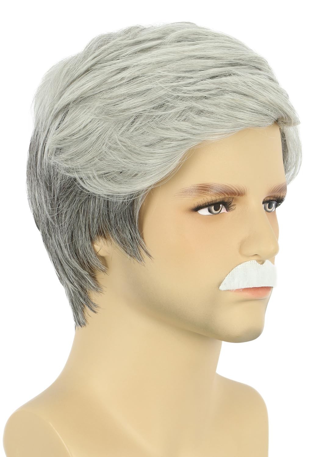 Old Man Grandpa Short Grey and White Wig with Moustache Natural Looking Daily…