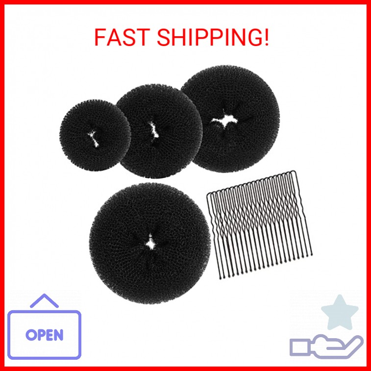 Teenitor Hair Donut, Hair Bun Maker, Black（Extra-large, Large, Medium and Small）