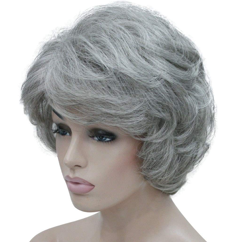 Lydell Womens Short Curly Wavy Wig Synthetic Hair Full Wig 6 inches (51 Silver
