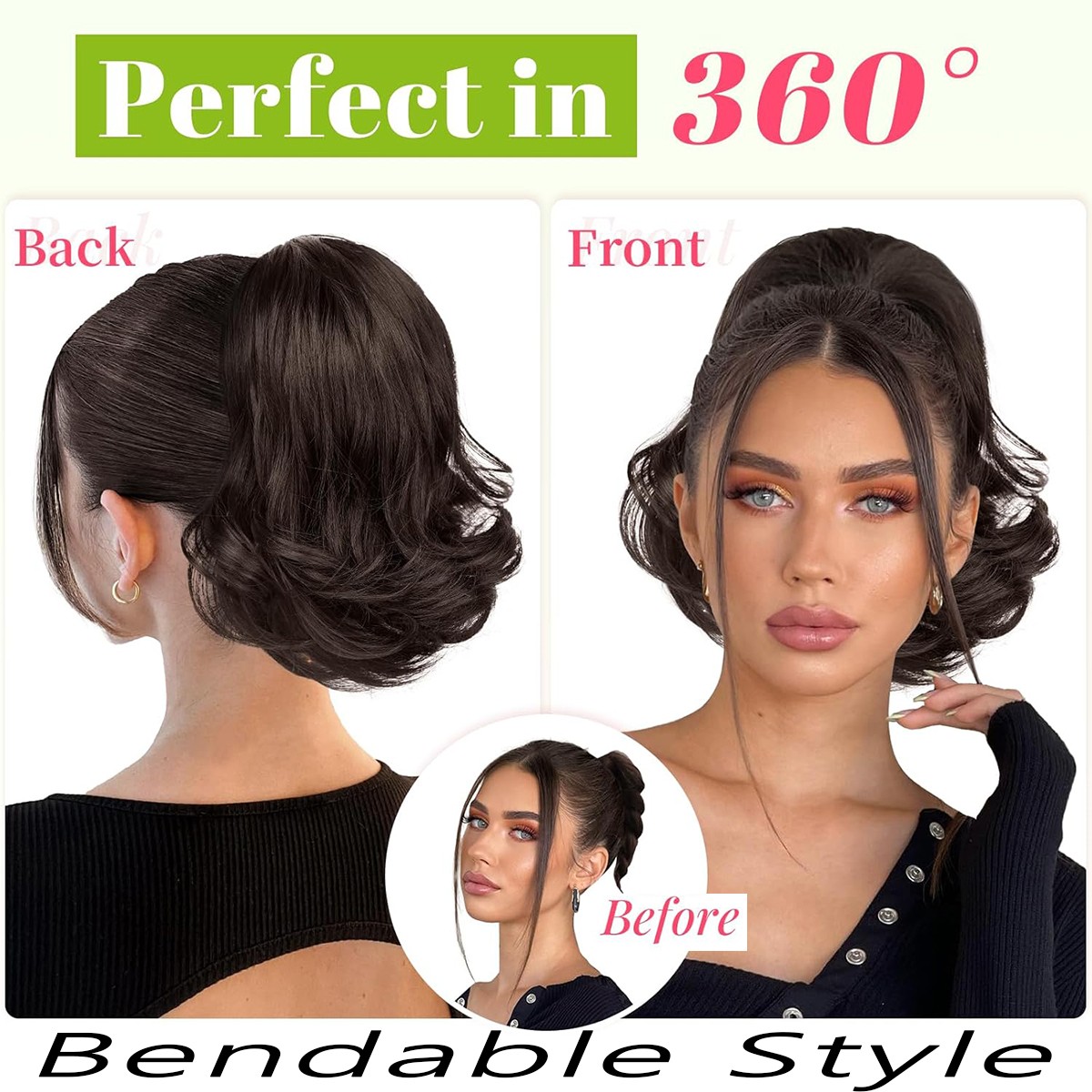 8in Short Ponytail Claw on Clip in Pony Tail Hair One Piece Extensions Messy Bun