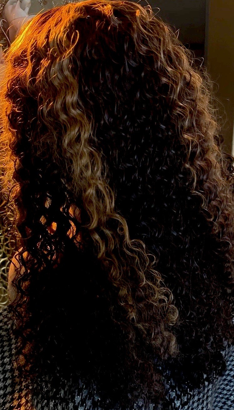 LONG LACE HUMAN HAIR BLEND WIG HONEY HIGHLIGHT THICK SPIRAL CURLS 1B/30 NEW