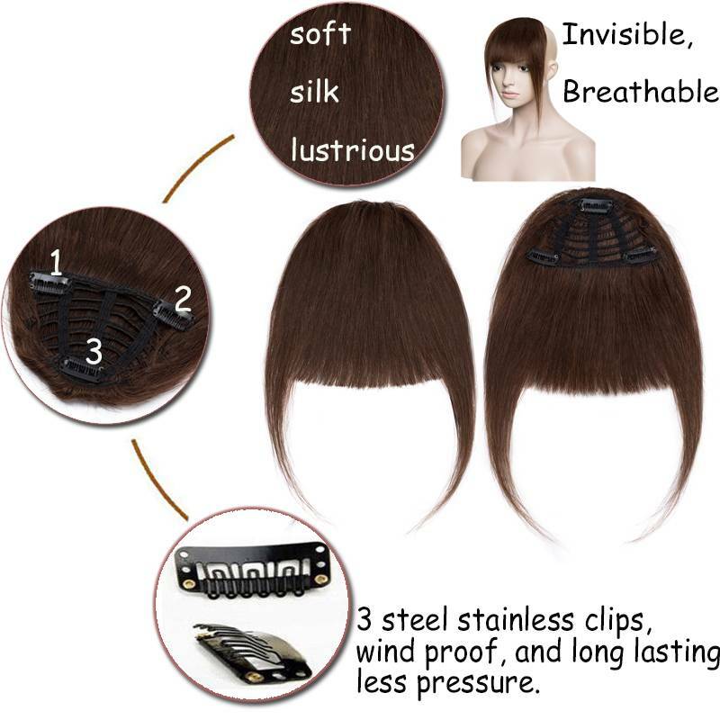 US Thick Neat Fringe Bangs Hairpiece Clips in 100% Real Human Hair Extensions R3