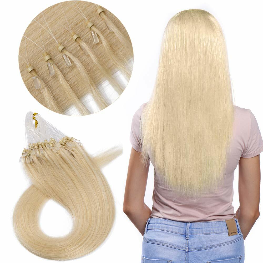 Micro Ring Beads Loop Tip Hair Extensions Russian Real Human Hair Remy Straight