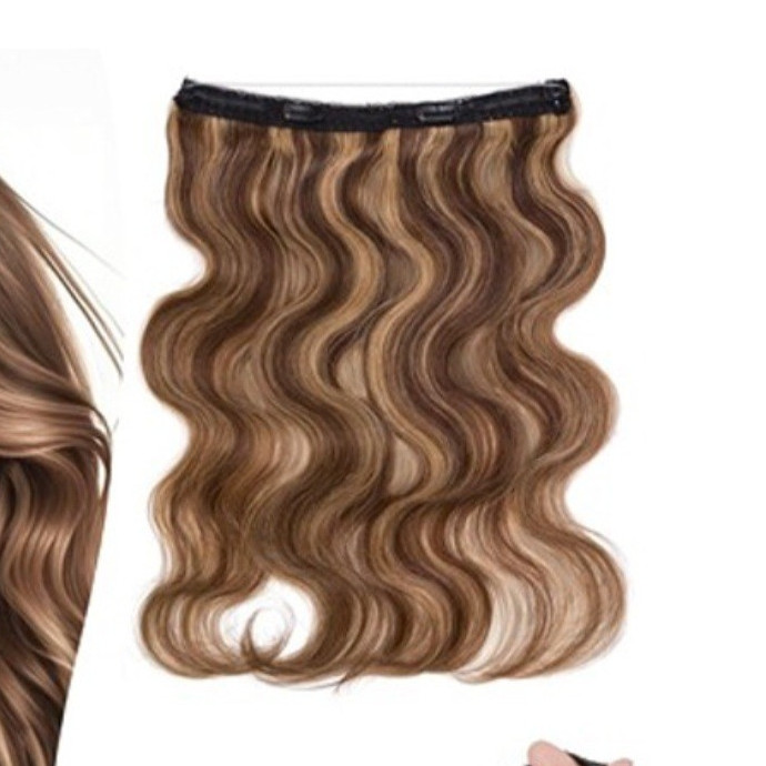 TESSHAIR Halo Hair Extension Wavy Invisible Wire Human Hair 20 in 70g MB/DB