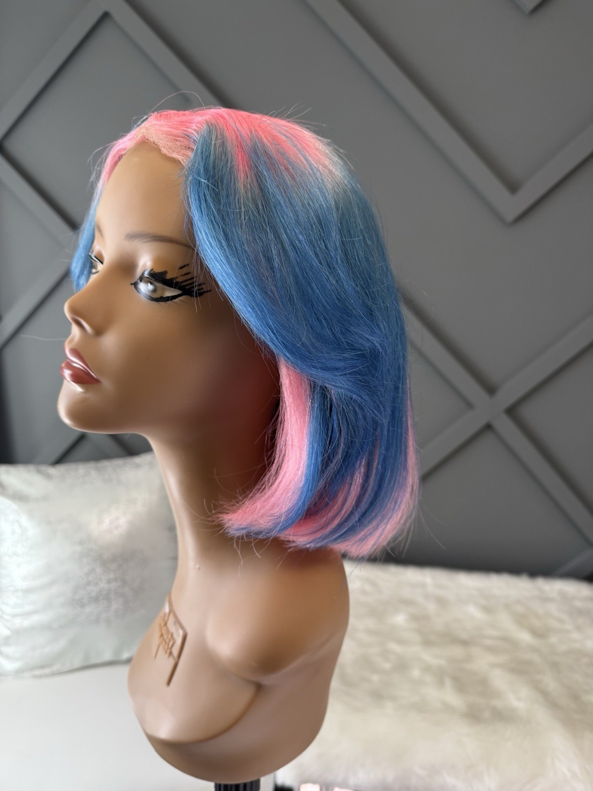 Custom Color Lace Front Wig Human Hair | Bob Cut Wig | Pink & Blue | Baby Shower