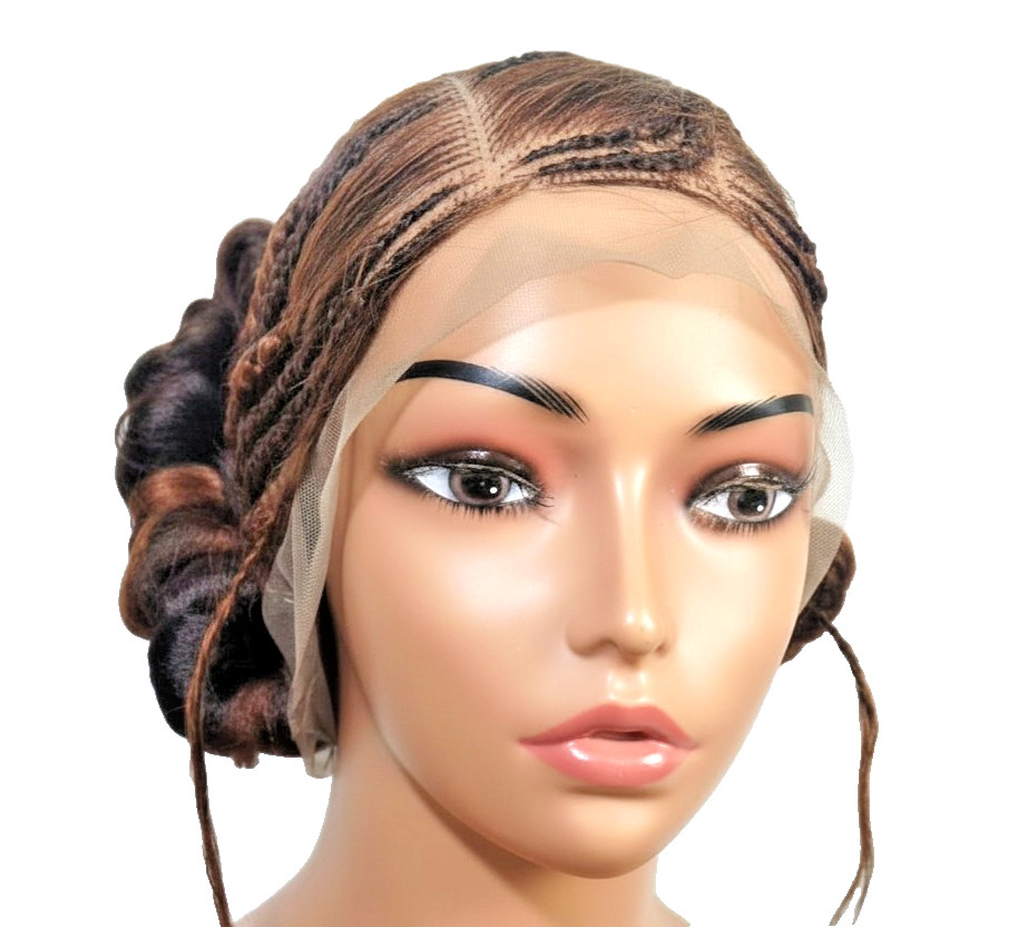 Natural Brush Braids Cornrow Bun Braided Wig. Full Lace Cap with Baby Hair