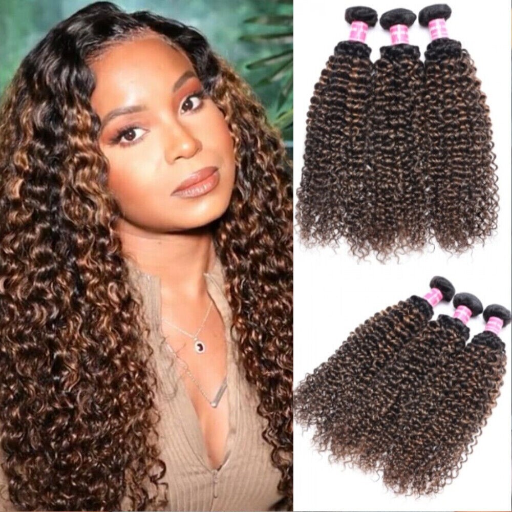 UNice Cambodian Ombre Balayage Brown Curly 3 Bundles Human Hair Extension Weaves
