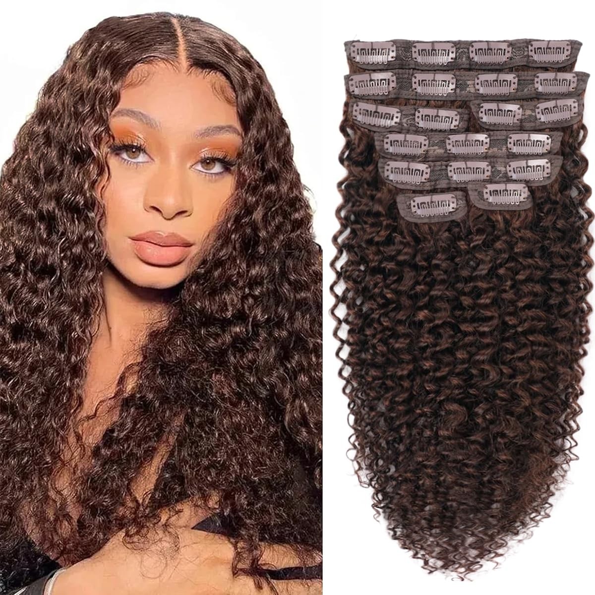 Chocolate Brown Curly Clip Ins 22 Inch 110g 8pcs 3C 4A Kinky Curly Clip In Ha…