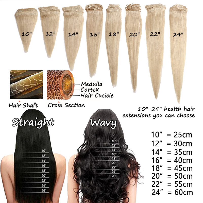 8PCS Clip In Hair Extensions 100% Real Soft Human Hair Weft Any Color 14″-24″ US
