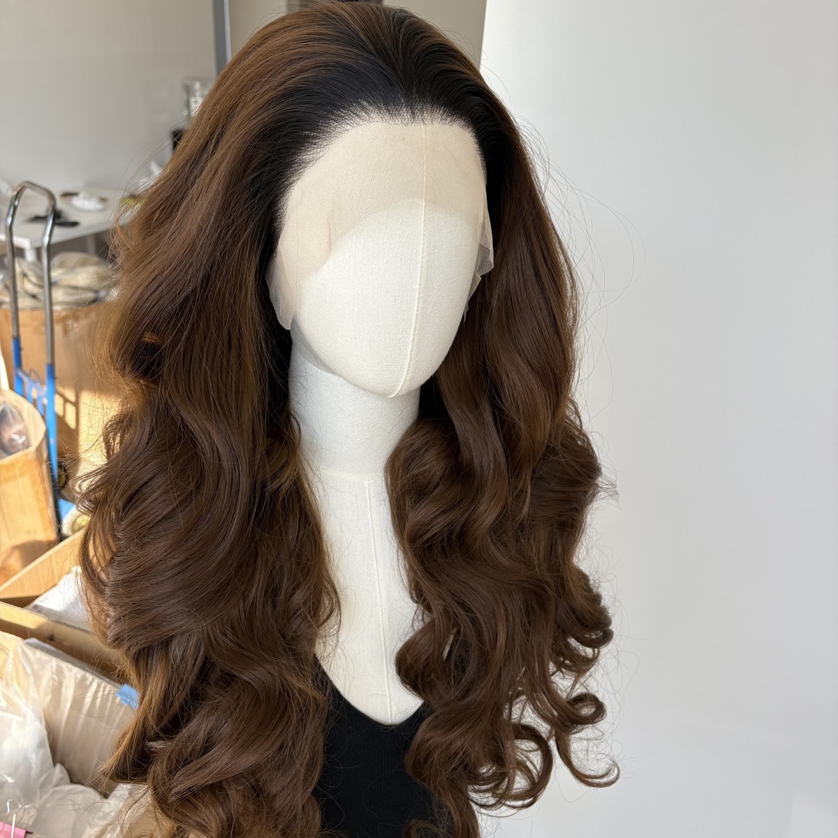 Lace Front Wig Ombre Brown Long Wavy Heat Resistant Synthetic Hair Layered