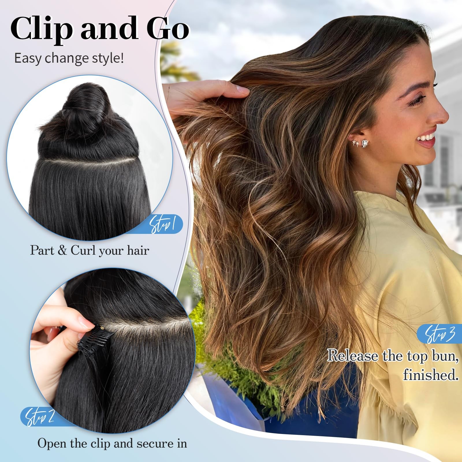 Clip in Synthetic Hair Extensions Layered Long Wavy 5PCS Thick Hairpieces Dar…