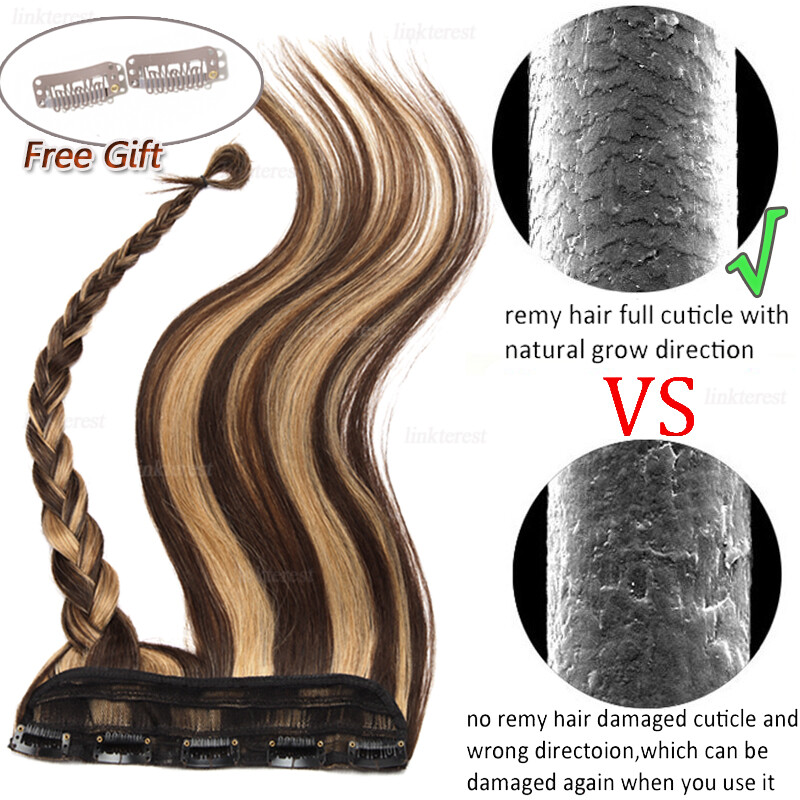 Real Remy Hair 3/4 Full head One Piece Clip in Human Hair Extensions 16in-24in