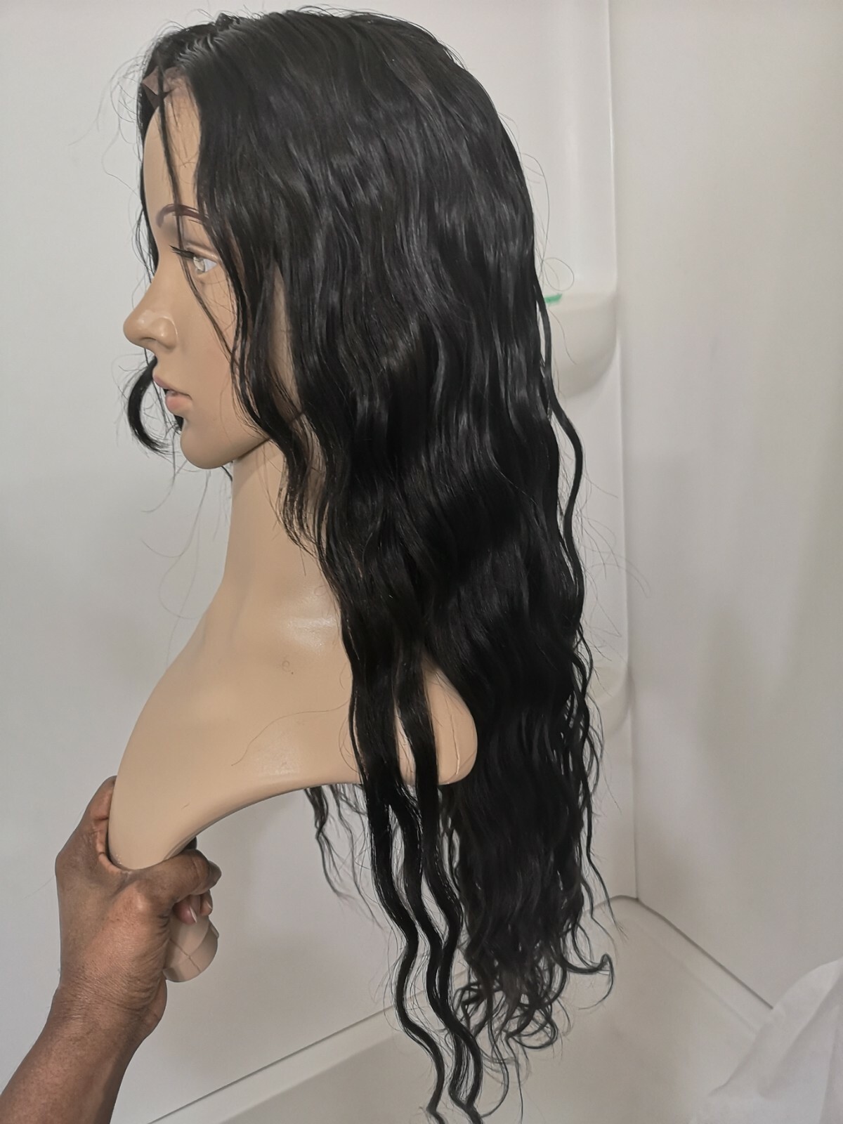 Custom High Quality Sexy 24” Virgin Human Hair Front Lace Wig 1B