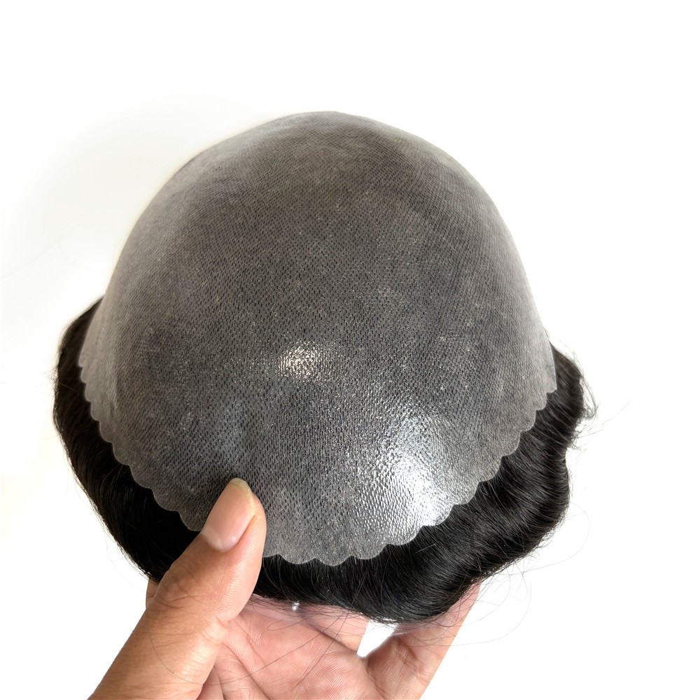 Human Hair Toupee Hair Replacement Unit System 0.12mm Poly Gauze Hairpieces