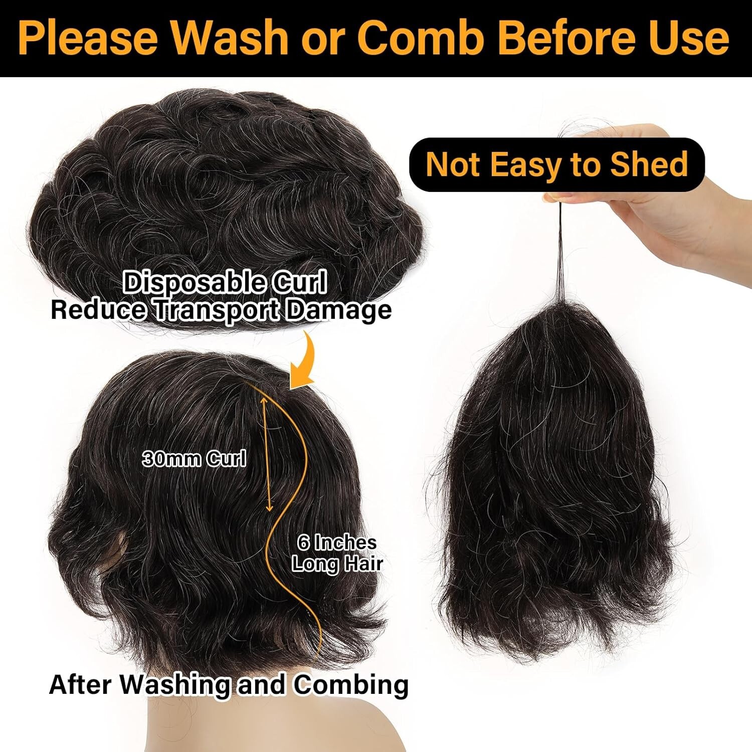 Skin-like HD Full Lace Toupee Hair for Men 8x10in #1B20 Natural Black + 20% Grey