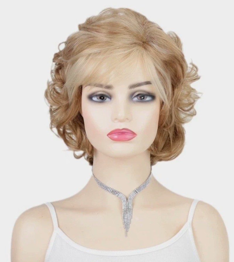Short Fluffy Curly Wavy Blonde Mix Synthetic Hair Wigs Women Soft Natural Daily