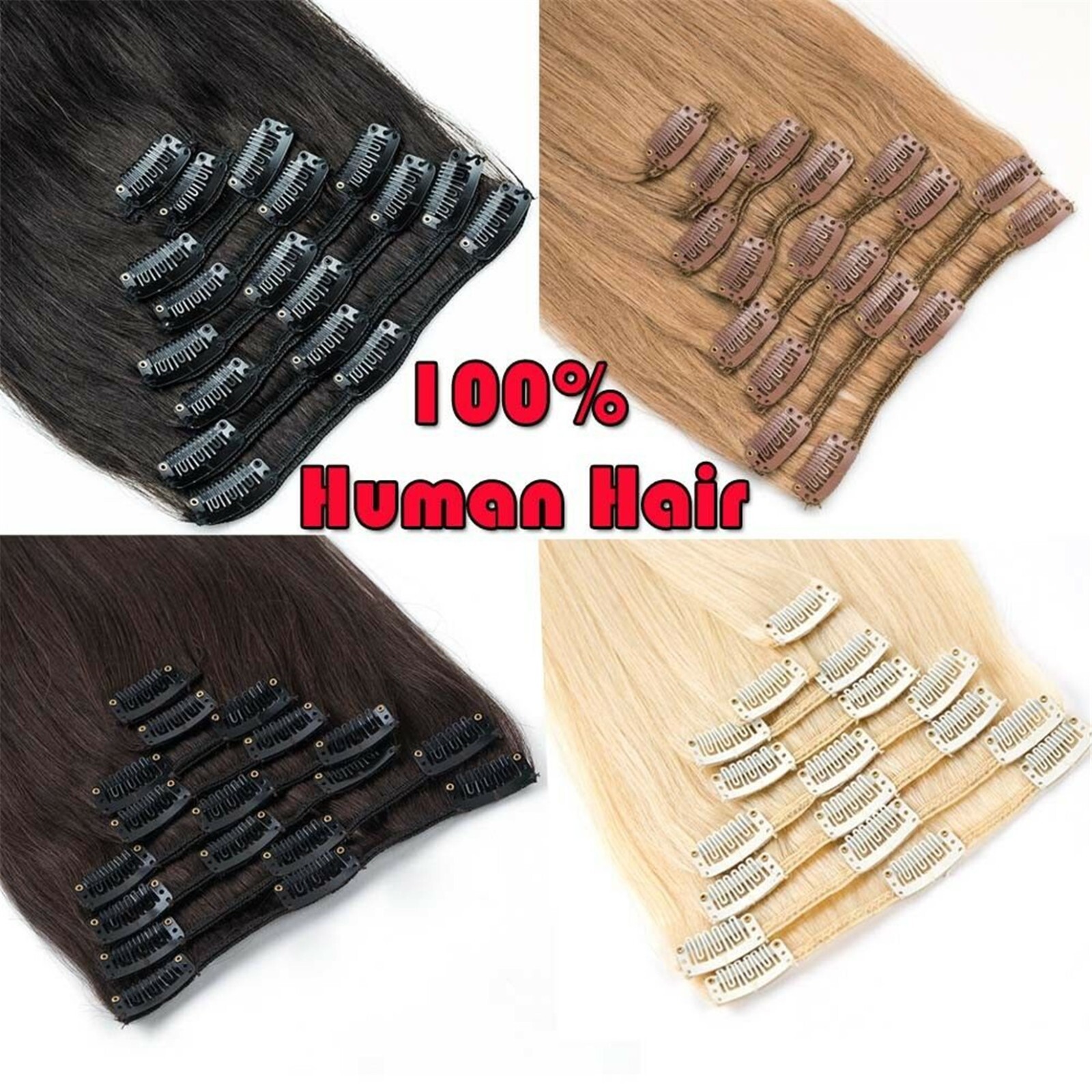 90g~250g Thick Double Weft Clip In Real Remy Human Hair Extensions 8PCS 10PCS US