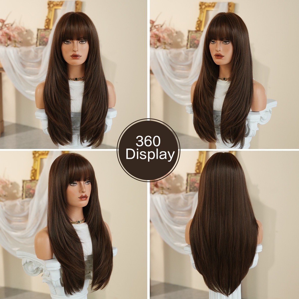 Long straight hair multi-layered fringe with fluffy synthetic heat-resistant fib
