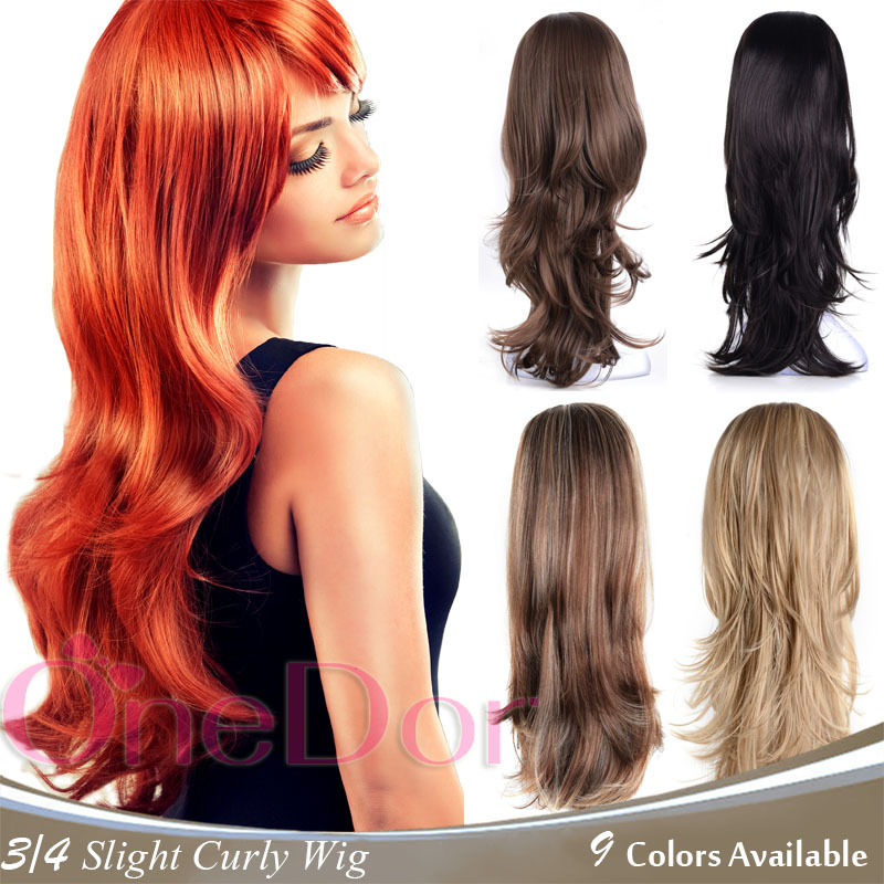 OneDor 22″ Slight Wavy 3/4 Head Japanese Synthetic Kanekalon Hair Wig with Combs