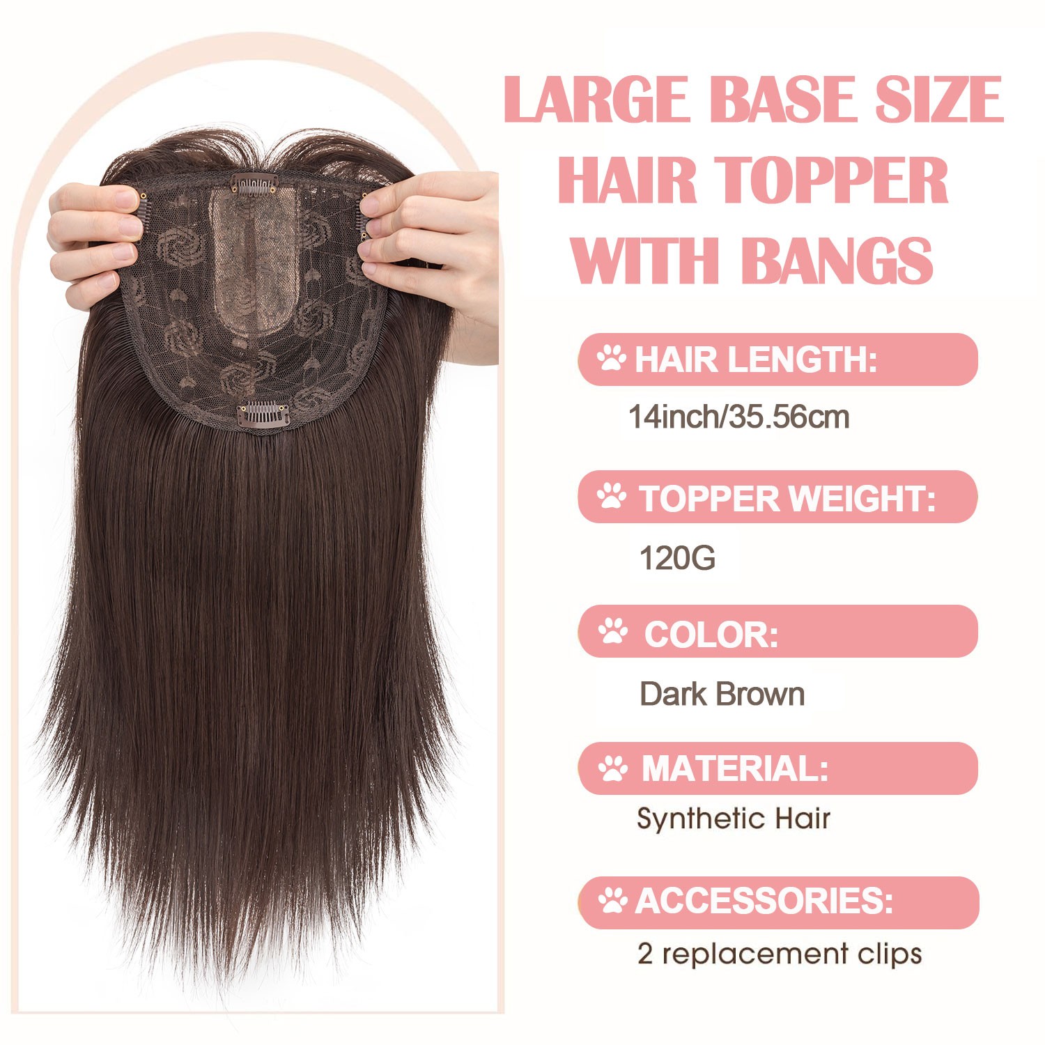18″ Free Part Women Topper Real As Human Hair Top Toupee Piece Clip in Hairpiece