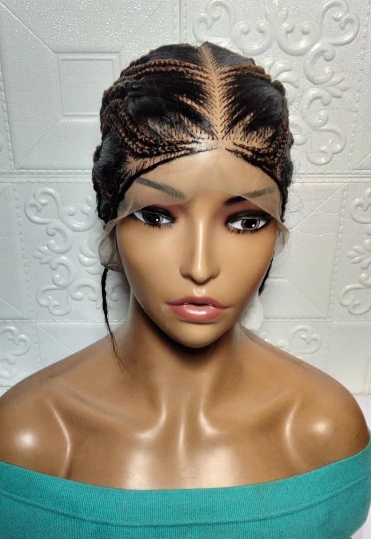 Bun Braided Wig. Natural Brush Cornrow Braids. Full Lace with Baby Hair.