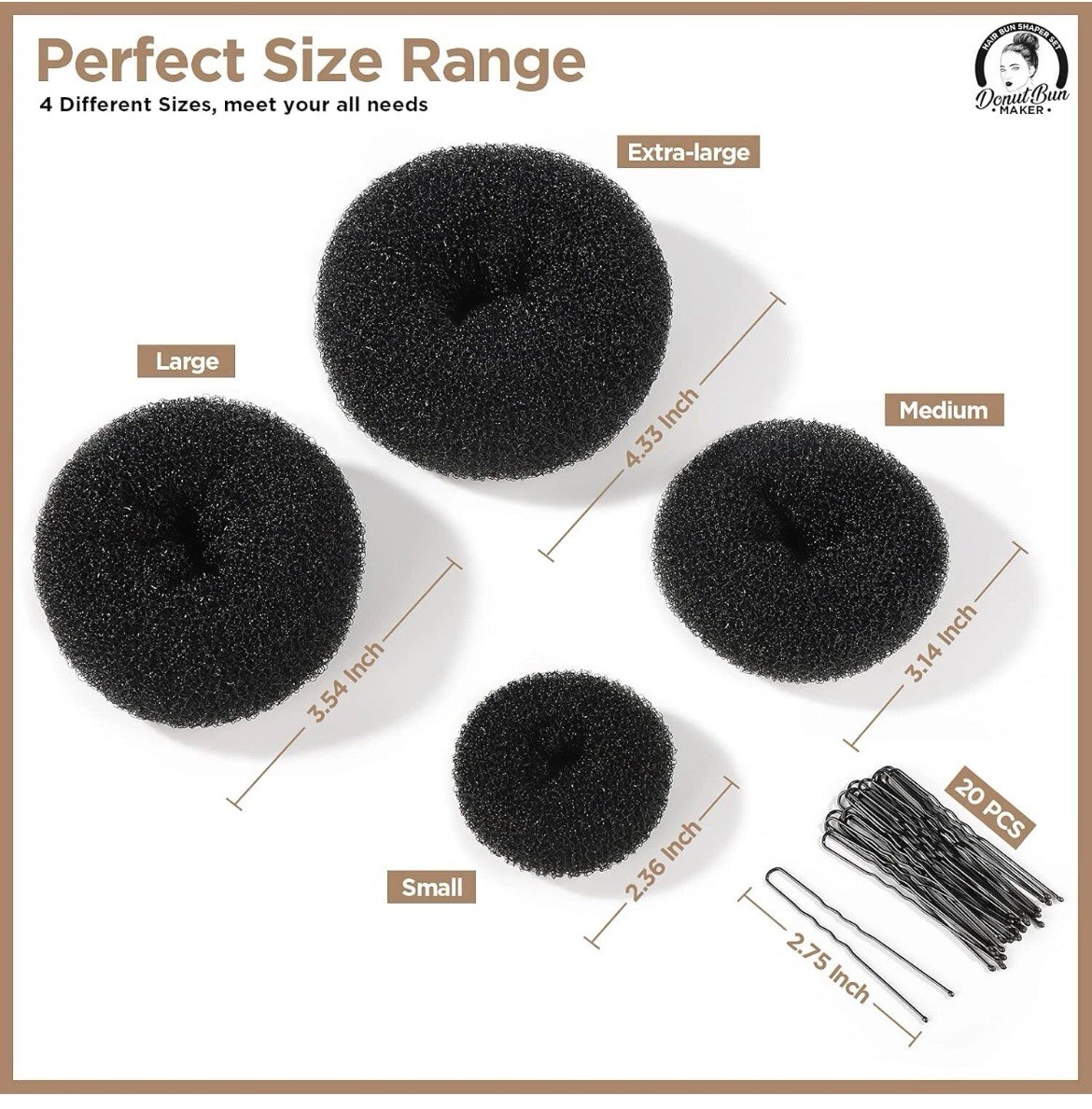 Teenitor Hair Donut Bun Maker, Black Extra-large, Large, Medium and Small