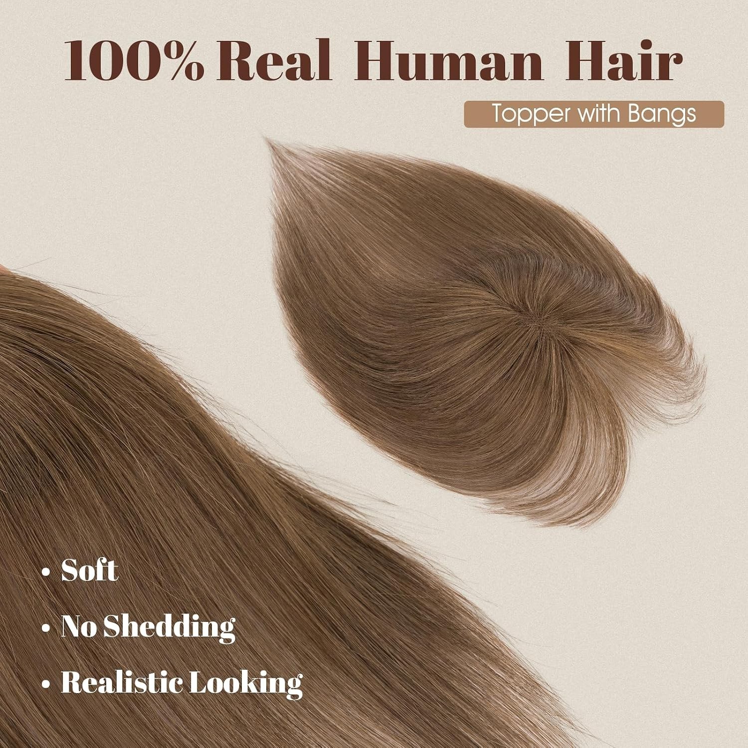 Hair Topper 100% Remy Human Hair, #4 Medium Brown, 10″ w/ Air Bangs FREE SHIP!