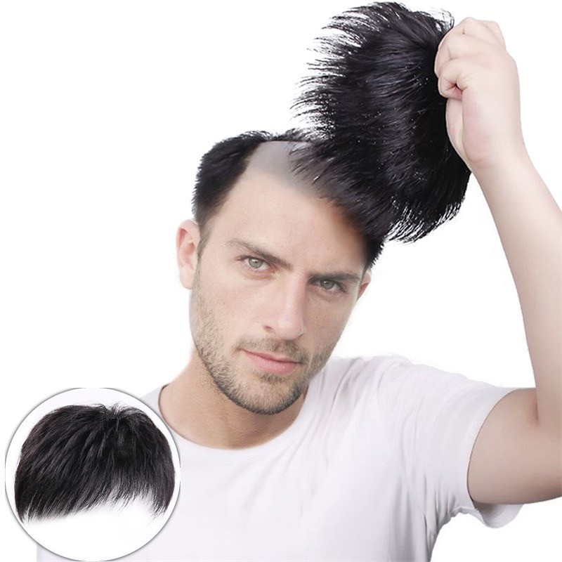 Men Short Synthetic Hair Toupee Clip In Hairpiece Natural Bangs Hair Loss Cover