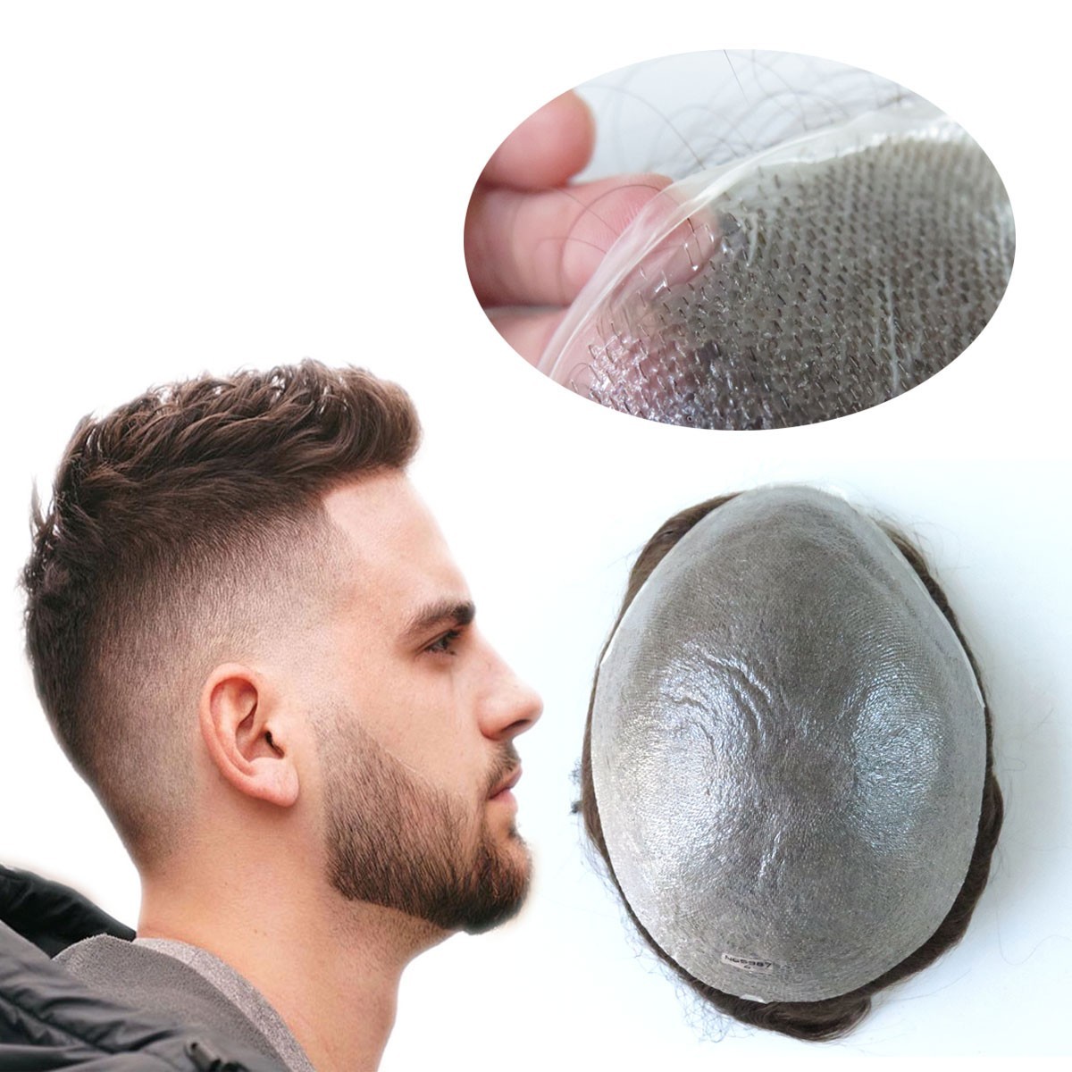 Ultra Thin Skin 0.02mm Toupee for Men Human Hair Replacement System Hairpiece #5