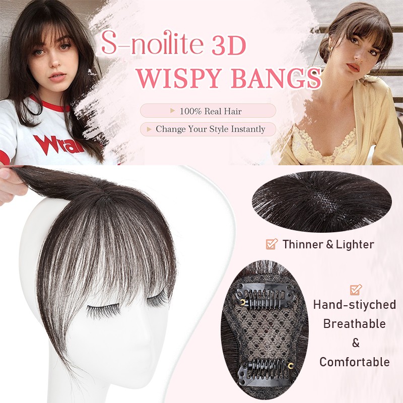 100% Real Human Hair Air Bangs Clip In Remy Extensions 3D Fringe Front Hairpiece