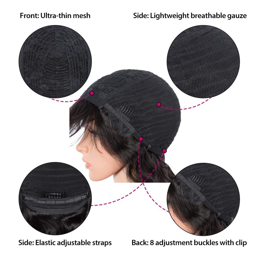 Body Wave None Lace Front Wigs Human Hair with Bangs Glueless Machine Made Wigs
