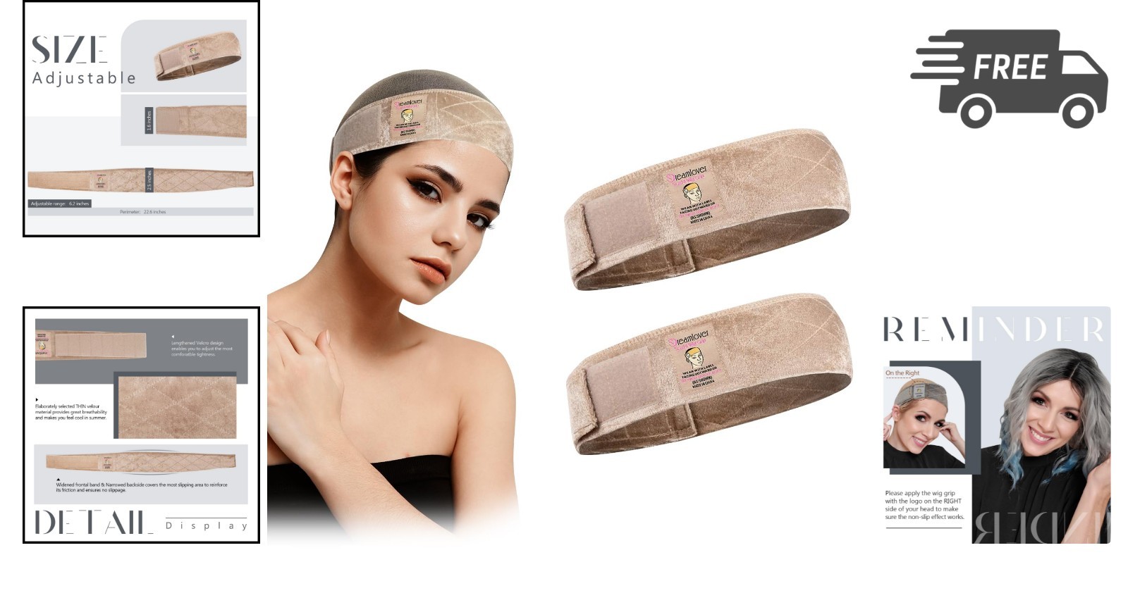 Wig Grip Bands Headband for Keeping Wigs in Place Tan 2 Pieces