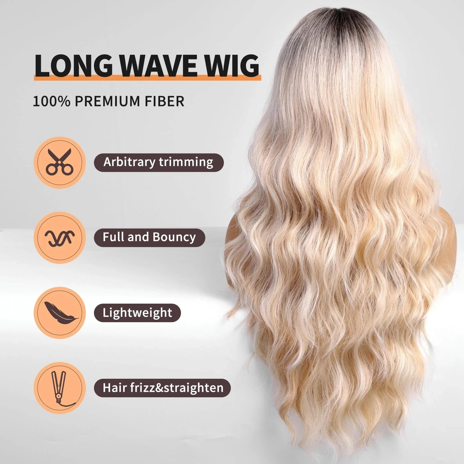 Ombre Blonde Wigs with Bangs,Long Curly Wig for Women,Blonde Long Wavy Wig Synth