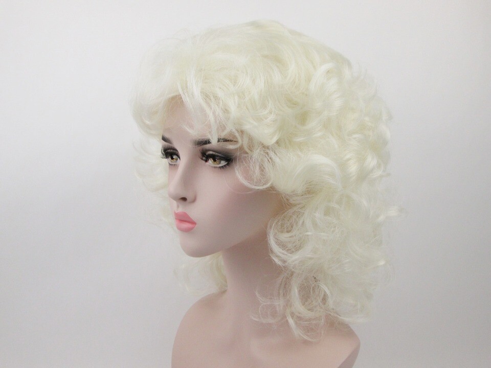 80’S WOMENS MEDIUM LENGTH WAVY LOOSE CURLS CURLY WIG W/ LAYERED FRONT SIDES LISA