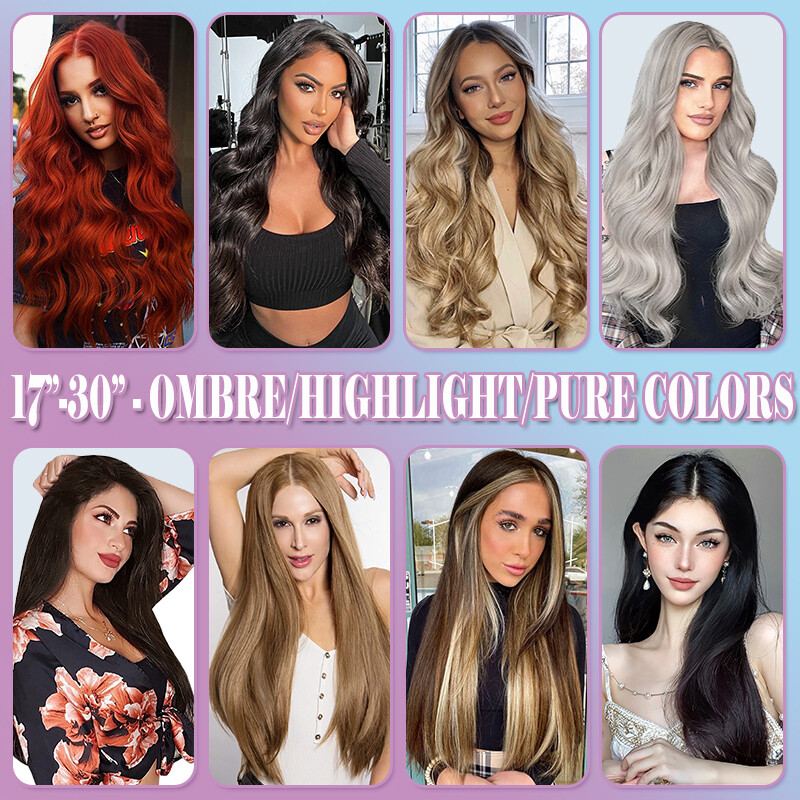 One Piece Clip in Hair Extension 5Clips Full Head Thick as Human Highlight Ombre
