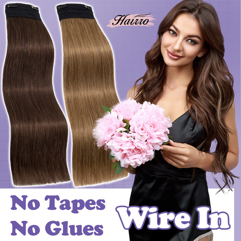 Wire In 100% Remy Human Hair Extensions Russian Remy Hidden Ring Hairpiece Thick