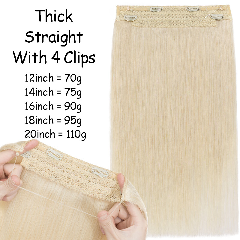 Invisible Ring Clip in Wire Fish Line Weft Remy Human Hair Extensions Hairpiece
