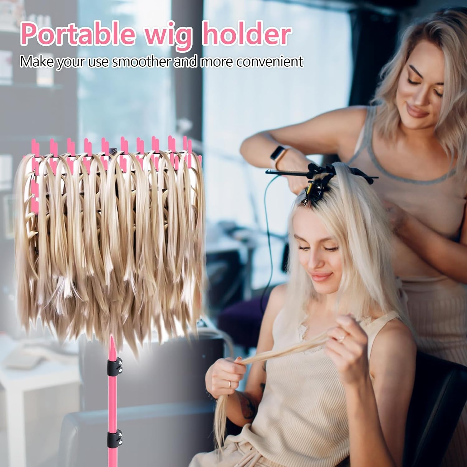 Pink Braiding Hair Rack 144 Pegs Adjustable extension holder hanger tripod tool