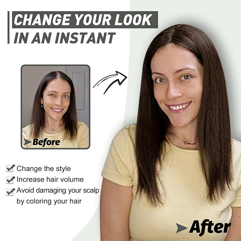Clip in Real Remy Human Hair Topper Women’s Ombre Hairpiece Top Toupee Side Part