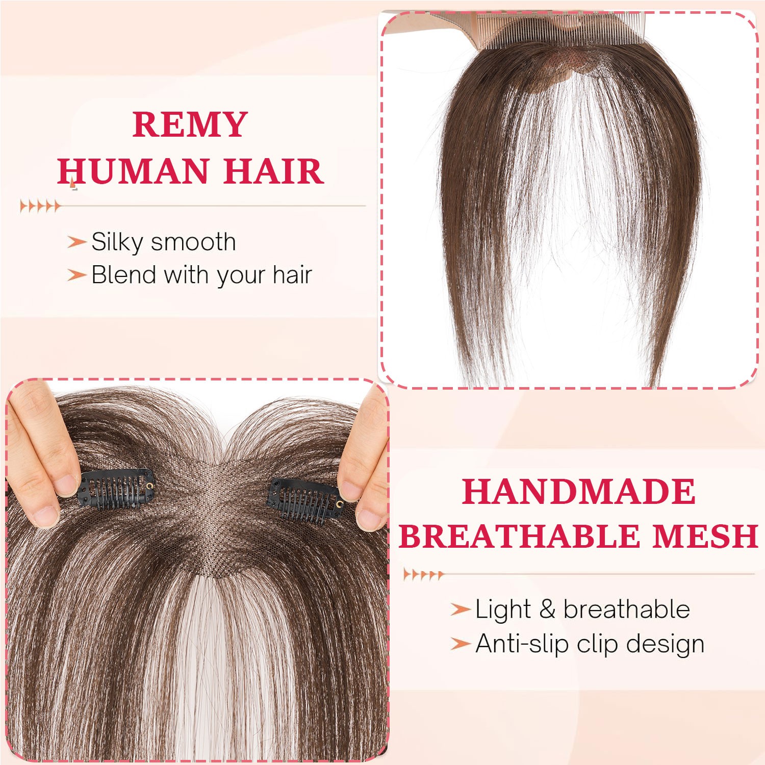 US Clip In 100% Remy Air Fringe Bangs Human Hair Extensions Hairpiece Top Topper
