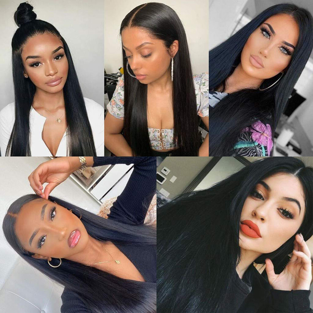 Long Straight Black Hair Women Glueless Synthetic Lace Front Wigs Heat Resistant