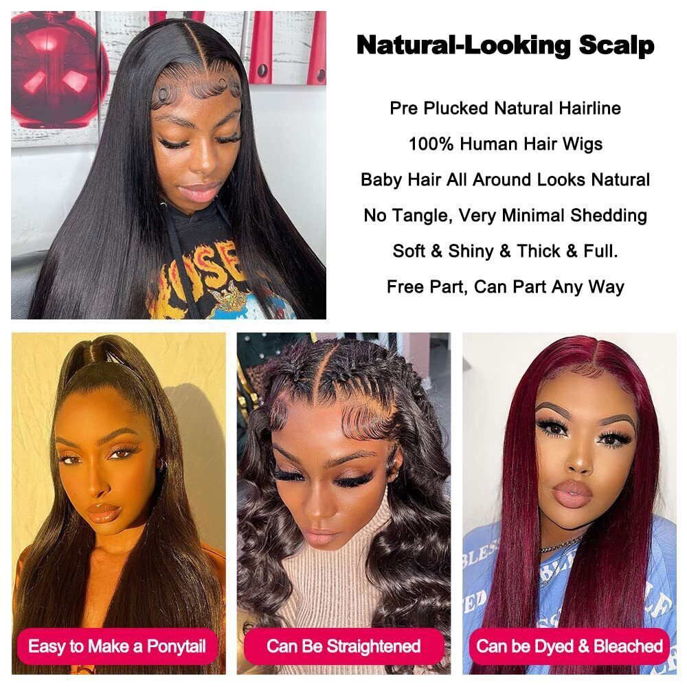 32 Inch Straight Lace Front Wig Human Hair 4×4 Lace Closure Wigs for Women