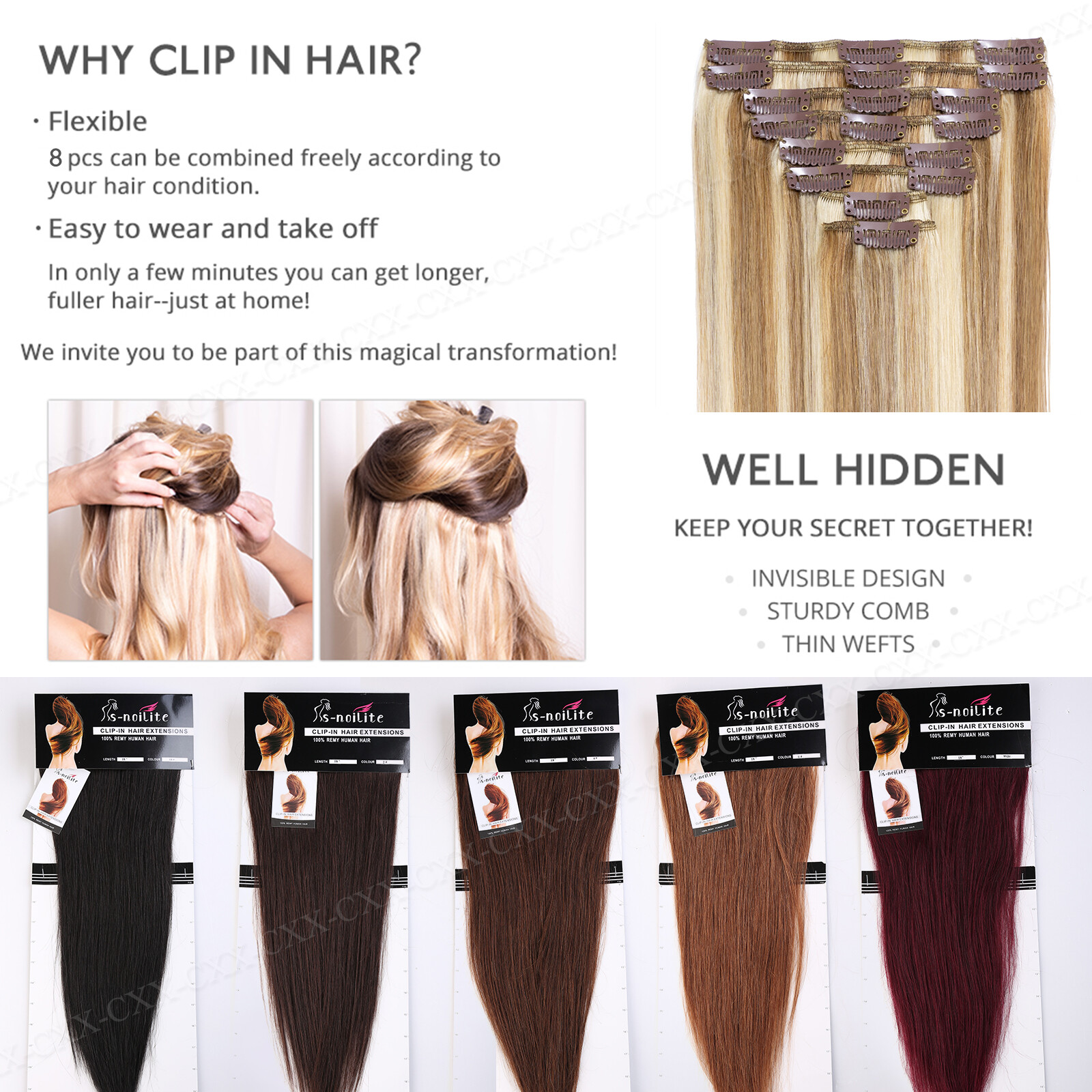 CLEARANCE 100% Human Hair Extensions Clip In Remy Hair Extensions Full Head 7Pcs