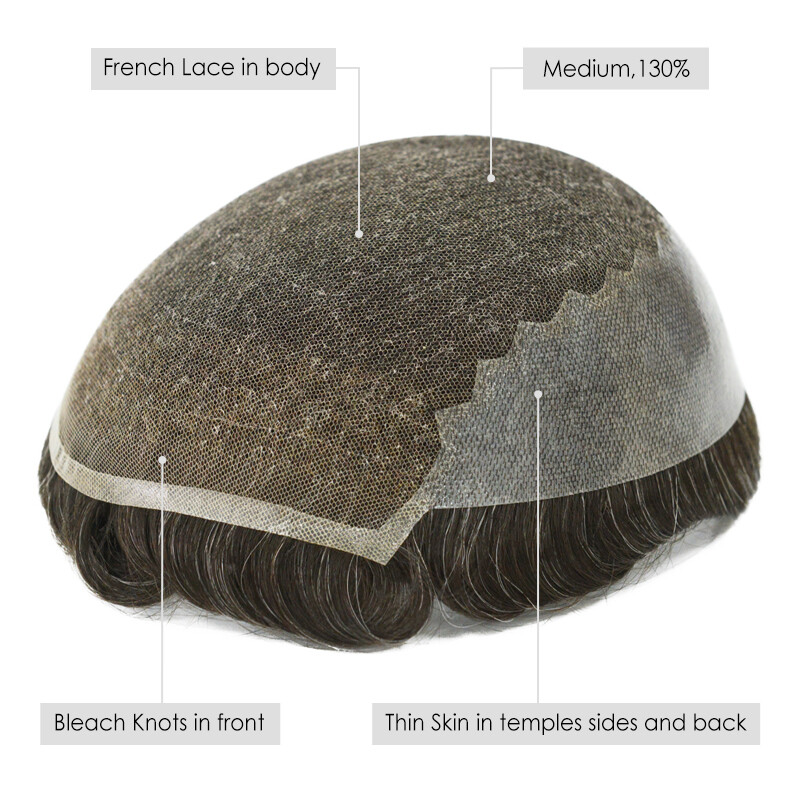 Mens Toupee Human Hair Systems Hair Replacement French Lace Front Hairpiece Q6