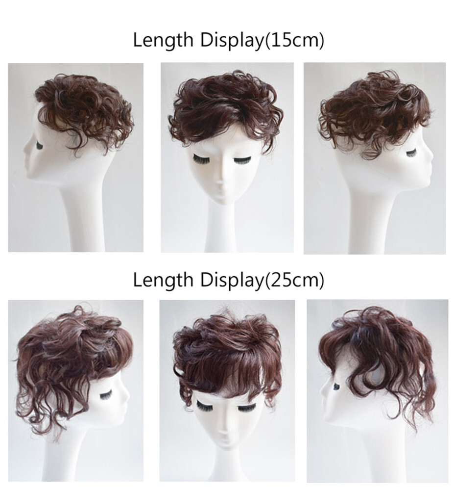 Short Curly Real Human Hair Topper with Front Bangs for Women,Breathable Wiglets