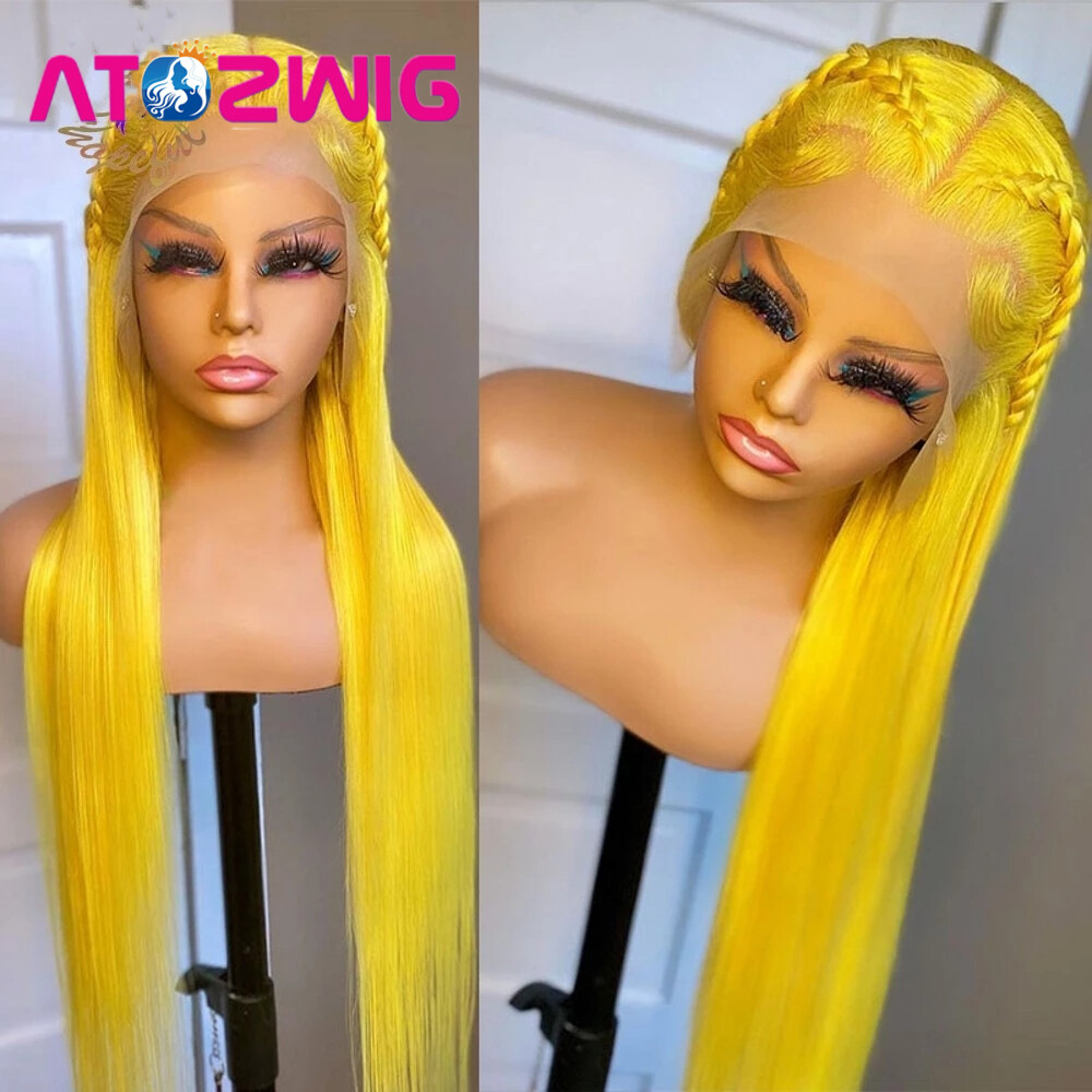 Lace Front Yellow Wig 24In Long Straight Yellow Wig for Women Cosplay Party Wear