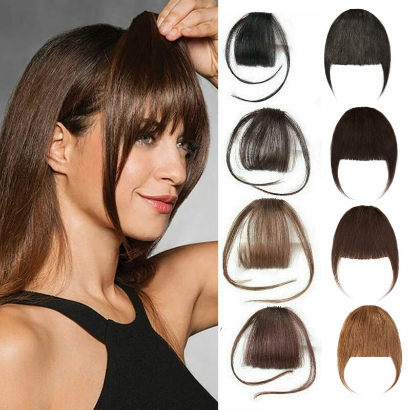 Thick/Thin Fringe Bangs 100% Remy Human Hair Extensions Clip In Hairpiece Brown