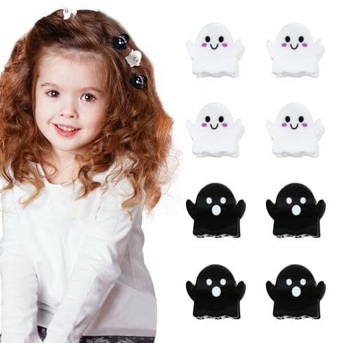 8Packs Mini Halloween Christmas Hair Clips,Spooky Cute Ghost black and white
