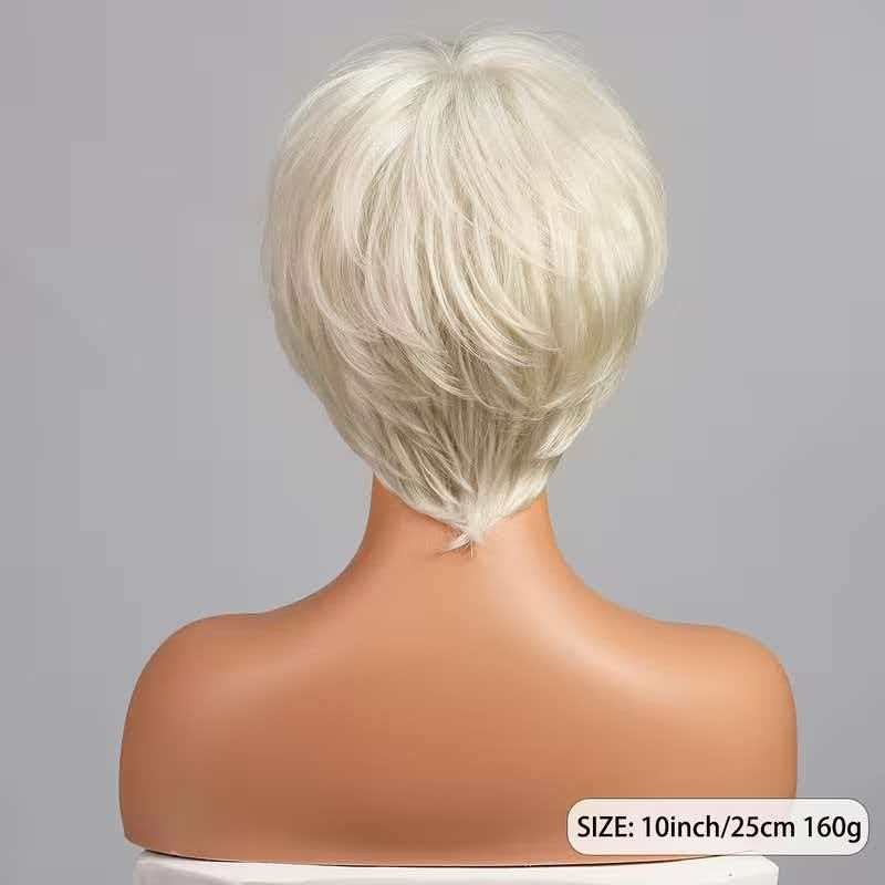 10in Women Platinum Blonde Wig Short Straight Heat Resistant Synthetic Cosplay